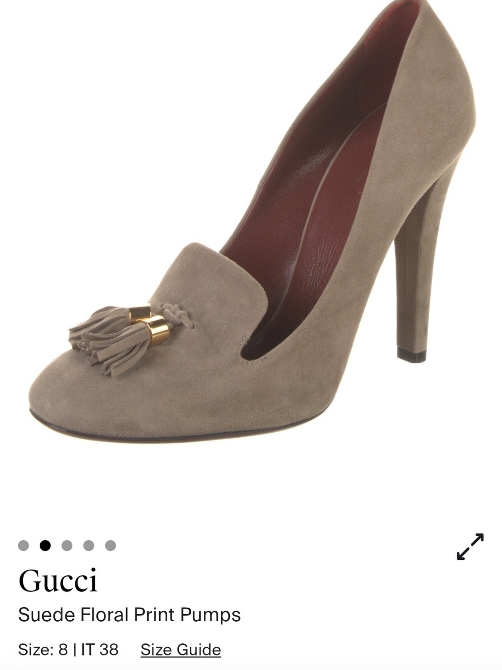 Gucci Taupe Suede Tassel Pumps with Gold Accent